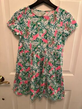 Lilly Pulitzer Dress Girl's XL 12/14 Green Pink Mini Geanna Birds Just Wing It